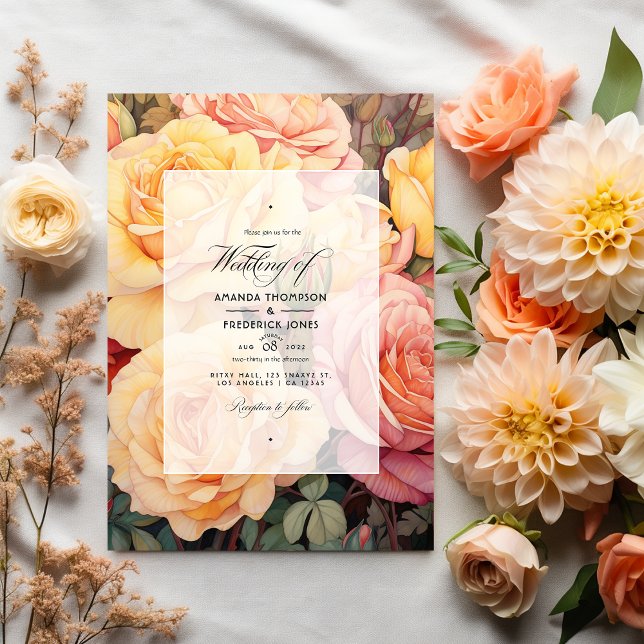 Peach, Soft Yellow, and Dusty Rose Floral Wedding Invitation (Creator Uploaded)