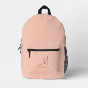 Peach Solid Colour Modern Template Monogrammed Printed Backpack