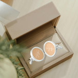 Peach Solid Colour Stylised Monogram Cufflinks<br><div class="desc">A pair of sterling silver plated, round cufflinks for the fashionable man that feature a trendy, peach colour to match his outfit along with his name printed in white, upper case letters and superimposed with white, stylised initials. Personalise your cufflinks by editing and replacing name and initials as desired. A...</div>