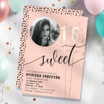 Peach Sparkler Sweet 16 Birthday Photo<br><div class="desc">Celebrate a fabulous Sweet 16 with this charming peach-coloured invitation, featuring sparkling accents and a customisable photo option. Ideal for a milestone birthday, this invitation includes foil details that add a touch of elegance. Personalise it with the birthday girl's name, event details, and a favourite photo to create a unique...</div>