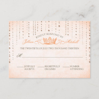 Peach Sparkles & Crown Fairytale Wedding RSVP Card