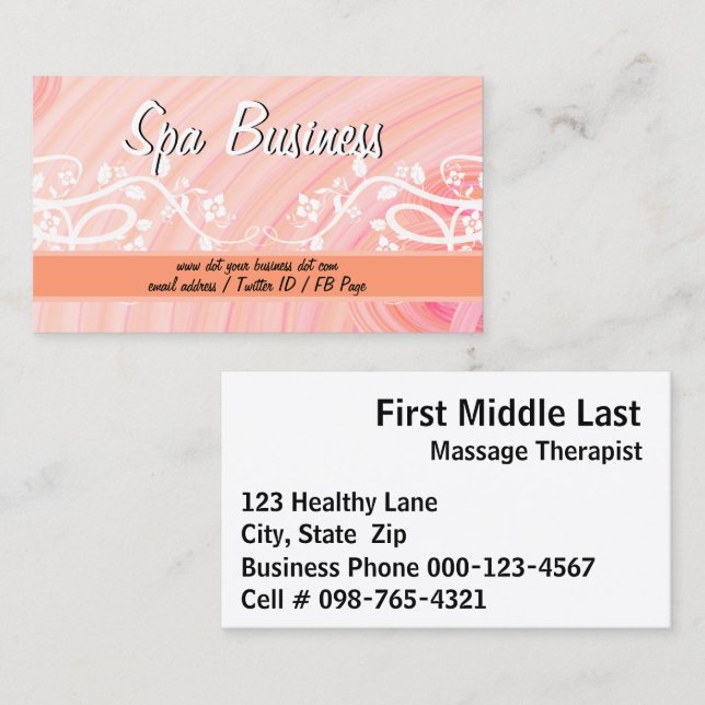 Peach Spirals, Filigree and Flowers Business Card (Front/Back)