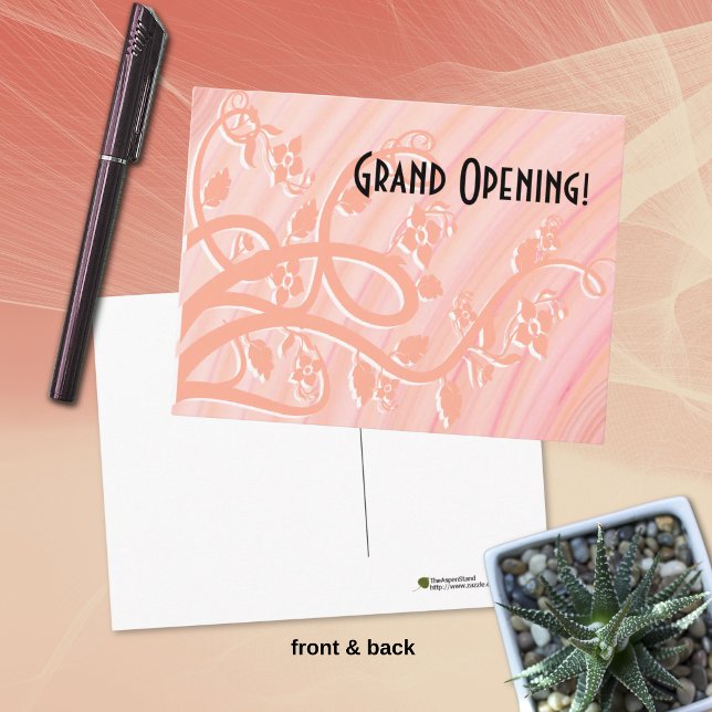 Peach Spirals, Filigree and Flowers Custom Text Postcard (Peach spirals and floral postcard front and black back for a handwritten note. )