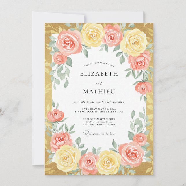 Peach Splendid Floral Wedding Invitation (Front)
