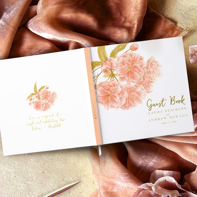 Peach spring blossom flowers Foil Guestbook (Creator Uploaded)