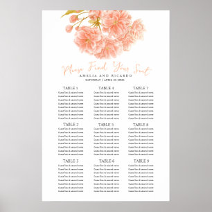 Peach spring blossom wedding seating chart poster