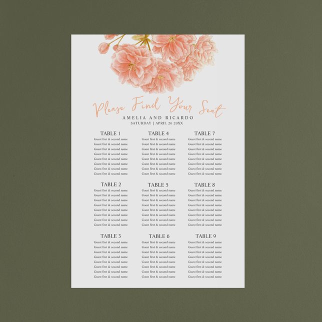 Peach spring blossom wedding seating chart poster (Creator Uploaded)