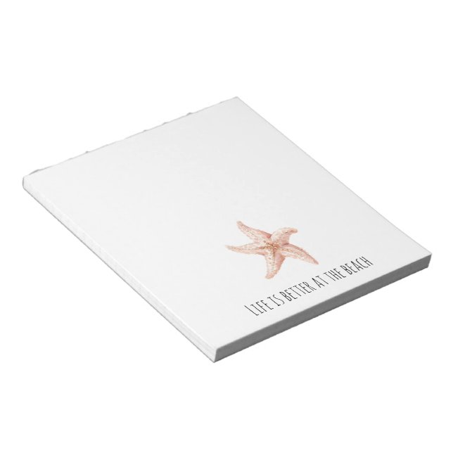 Peach Starfish Better at Beach Notepad (Angled)