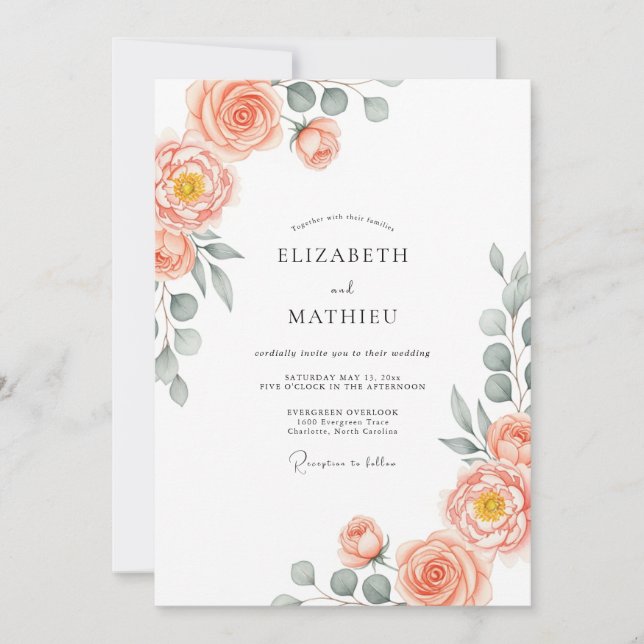 Peach Stately Spring Wedding Invitation (Front)