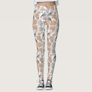 Peach Stripe Floral Bird Elegant (1) Leggings