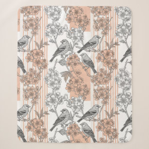 Peach Stripe Floral Bird Elegant (1) Sherpa Blanket