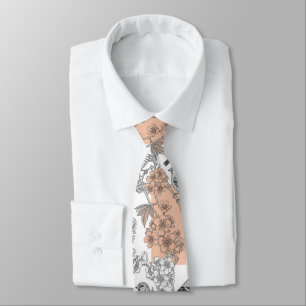Peach Stripe Floral Bird Elegant (1) Tie