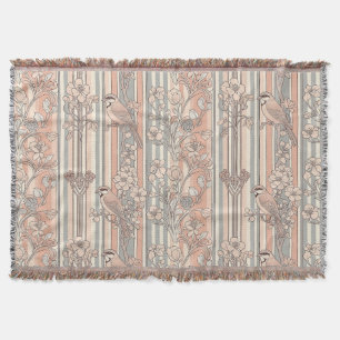 Peach Stripe Floral Bird Elegant (2) Throw Blanket