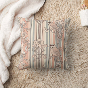 Peach Stripe Floral Bird Elegant (3) Cushion