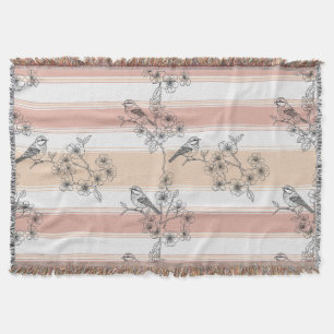 Peach Stripe Floral Bird Elegant (3) Throw Blanket