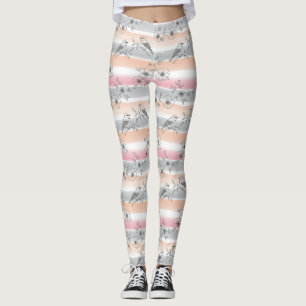 Peach Stripe Floral Bird Elegant (4) Leggings