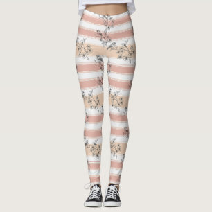 Peach Stripe Floral Bird Elegant (5) Leggings