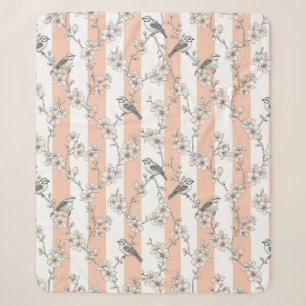 Peach Stripe Floral Bird Elegant (5) Sherpa Blanket