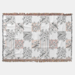 Peach Stripe Floral Bird Elegant (6) Throw Blanket