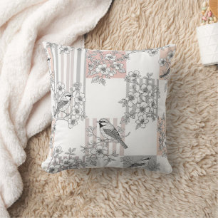 Peach Stripe Floral Bird Elegant (7) Cushion