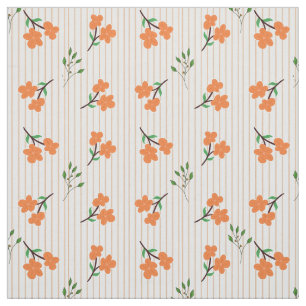 Peach Stripe Floral Botanical Pima Cotton Fabric