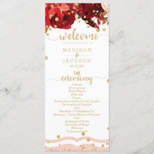 Peach Stripe Floral Gold Confetti Wedding Program Programme