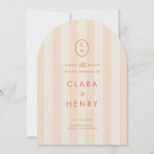 Peach Striped Monogram Save the Date Invitation