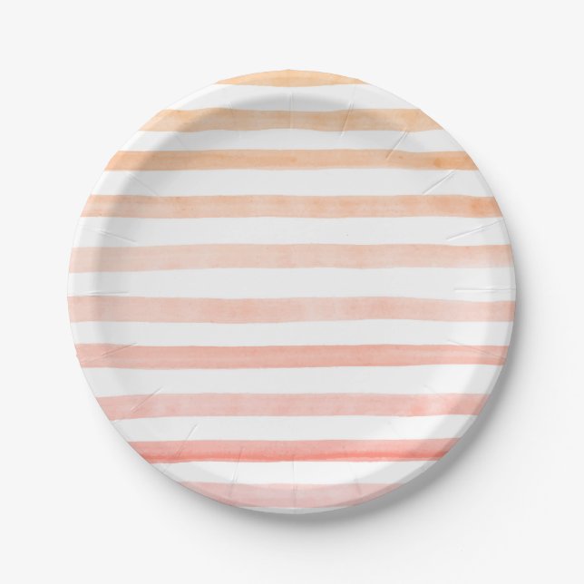 Peach Stripes Watercolor Paper Plate (Front)
