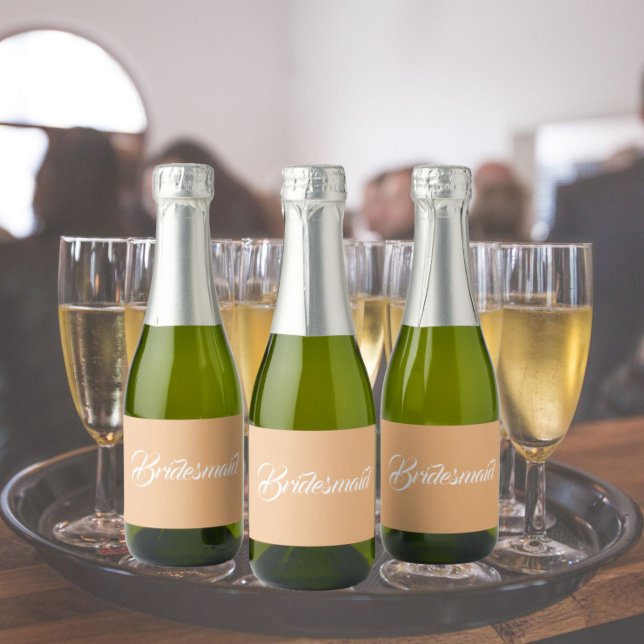 Peach Stylised Script Wedding Bridesmaid Sparkling Wine Label (In Situ Wedding)