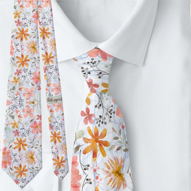  Peach Summer Floral Watercolor Tie (Creator Uploaded)