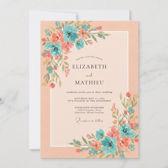 Peach Sun-Kissed Spring Wedding Invitation (Front)