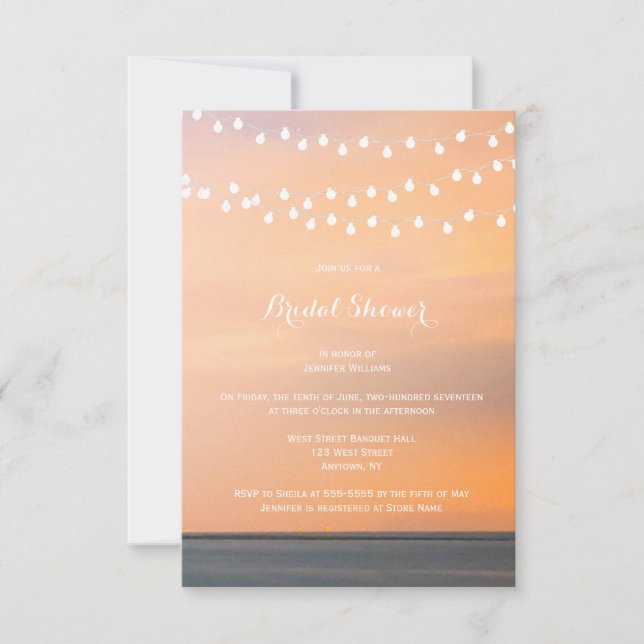 Peach sunset beach bridal shower invitations (Front)