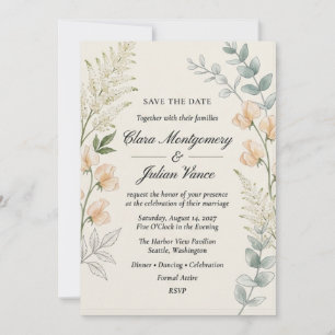 Peach Sweet Pea, Astilbe, and Eucalyptus Invitation