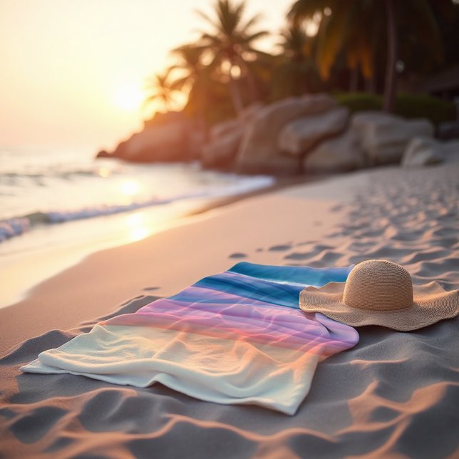 Peach Swell Fluid Abstract Coastal Beach Towel (Peach Swell Towel. Sunset surf glow & deep teal waves for luxurious evening lounging.)