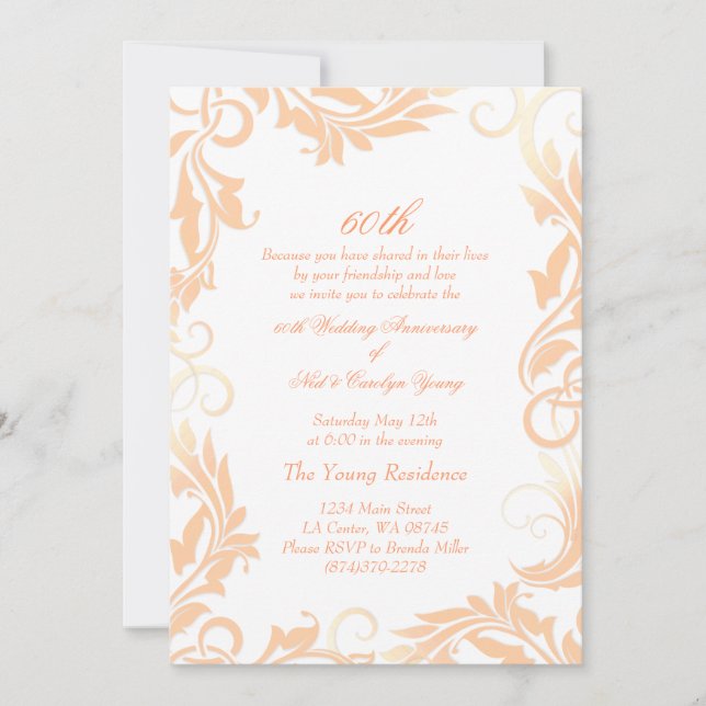 Peach Swirl 60th Wedding Anniversary Invitation (Front)