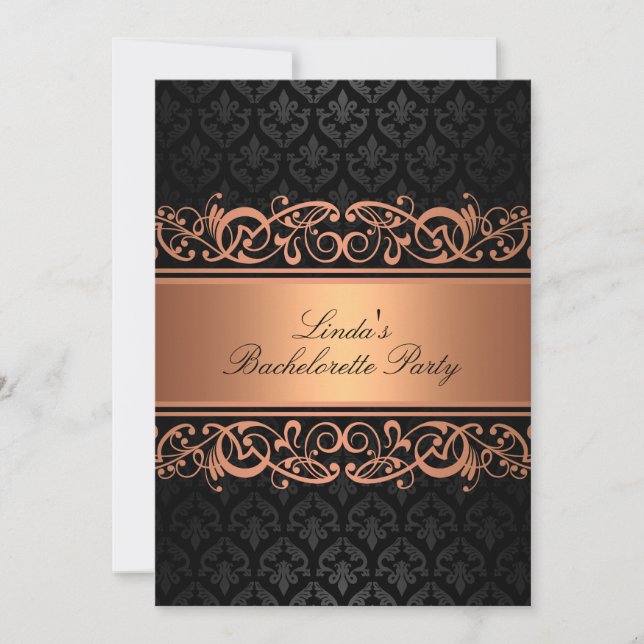 Peach Swirl Damask | Bachelorette Party Invitation (Front)