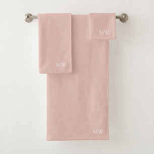 Peach Tan Pink Boho Monogram Initials Bath Towel Set