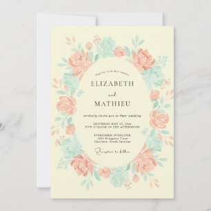 Peach Teal Pristine Spring Wedding Invitation