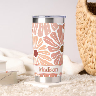 Peach Terracotta Boho Flower Pattern Monogram Insulated Tumbler