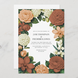 Peach, Terracotta & Cream Floral Wedding Invitation