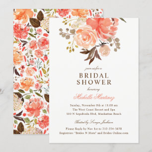 Peach Terracotta Orange Floral Bridal Shower Invitation