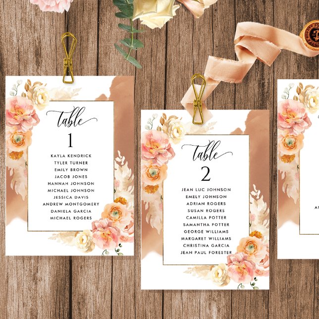 Peach Terracotta Seating Plan Cards w/ Guest Names (Creator Uploaded)