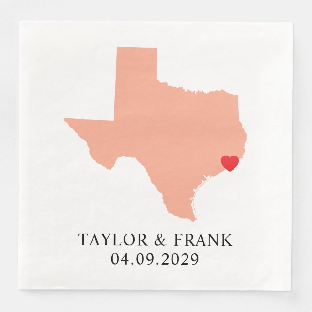 Peach Texas Wedding Napkin (Front)