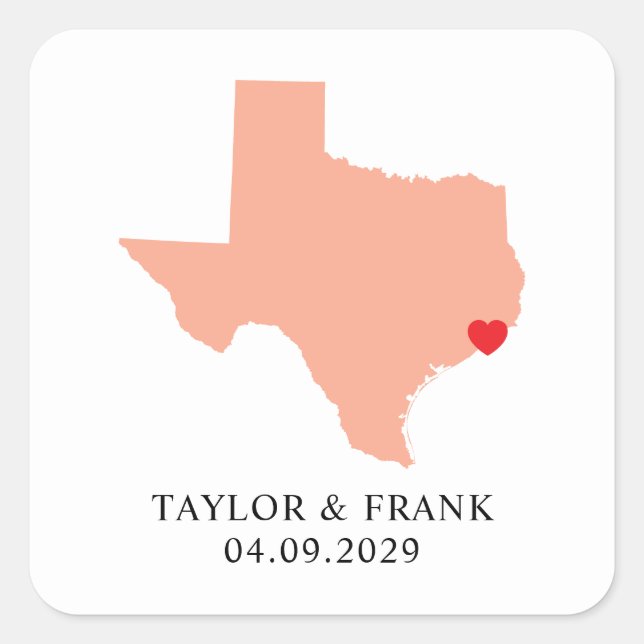 Peach Texas Wedding Square Sticker (Front)