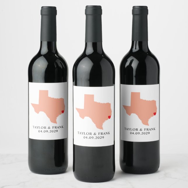 Peach Texas Wedding Wine Label (Bottles)