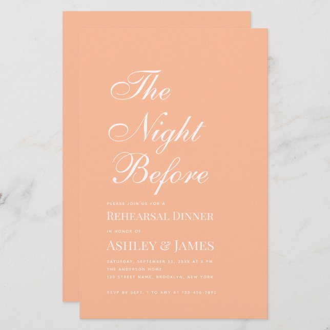 Peach The Night Before Rehearsal Dinner Invitation (Front/Back)