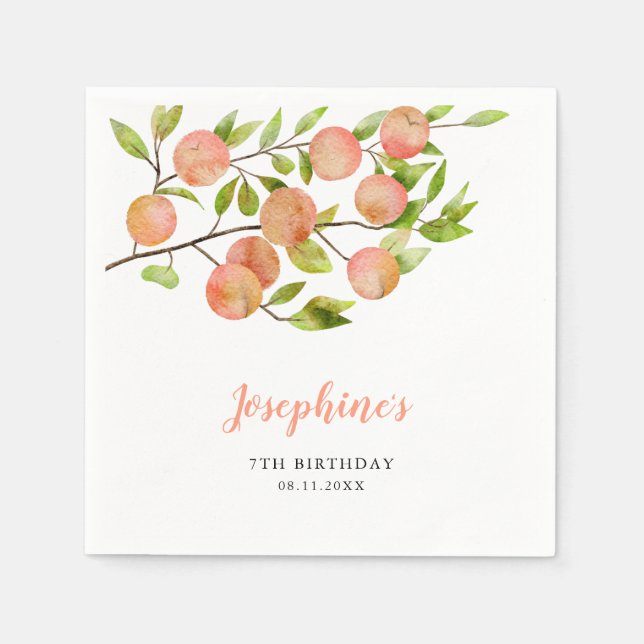 Peach Theme Girl Birthday Party Napkin (Front)