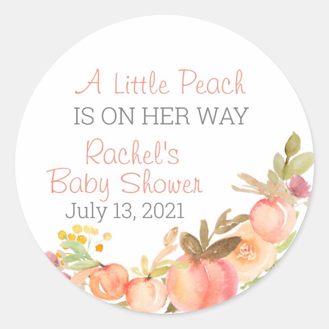 Peach Themed Baby Shower Favour Stickers (Front)