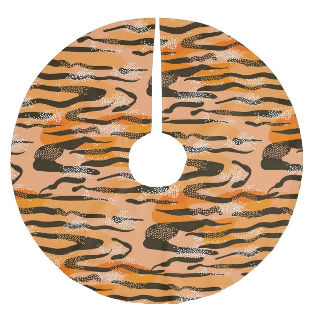 Peach Tiger Stripe Pattern Brushed Polyester Tree Skirt (Front)