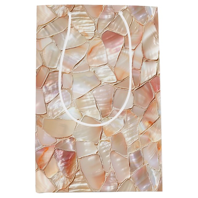 Peach-Toned Mother of Pearl Mosaic Medium Gift Bag (Front)